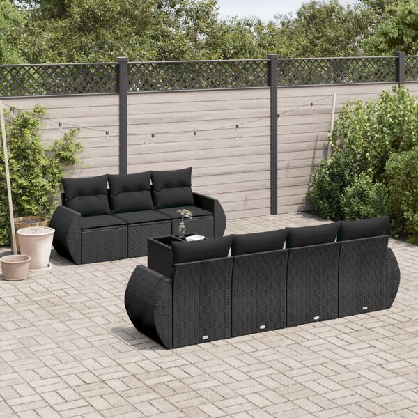 vidaXL 8 Piece Garden Sofa Set with Cushions Black Poly Rattan