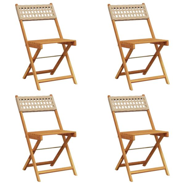 vidaXL Folding Garden Chairs 4 pcs Beige Poly Rattan and Solid Wood