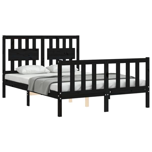 vidaXL Bed Frame without Mattress Black Double Solid Wood Pine