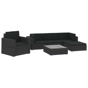 vidaXL 6 Piece Garden Lounge Set with Cushions Poly Rattan Black