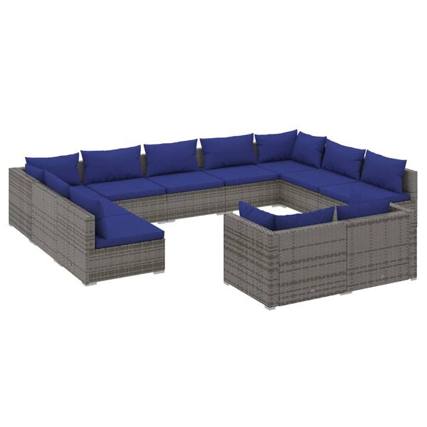vidaXL 11 Piece Garden Lounge Set with Cushions Grey Poly Rattan