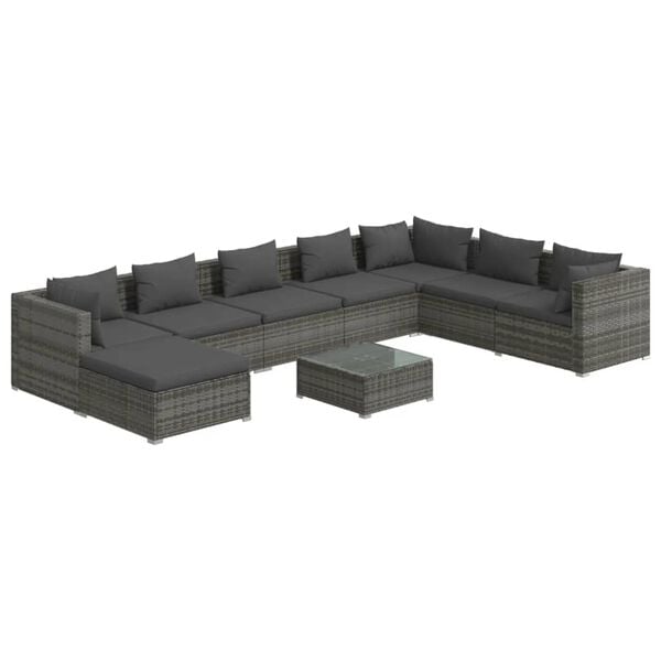 vidaXL 9 Piece Garden Lounge Set with Cushions Poly Rattan Grey