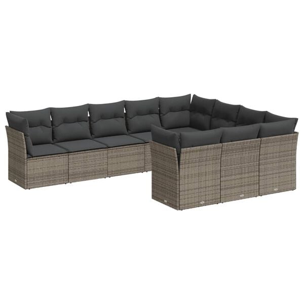 vidaXL 10 Piece Garden Sofa Set with Cushions Grey Poly Rattan