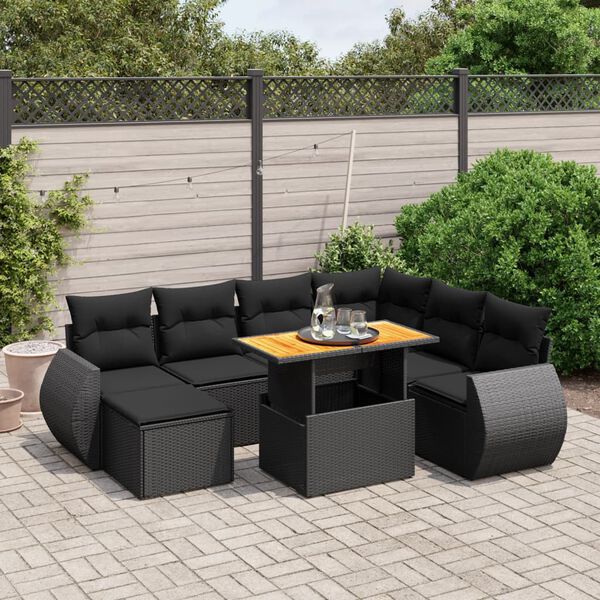 vidaXL 8 Piece Garden Sofa Set with Cushions Black Poly Rattan
