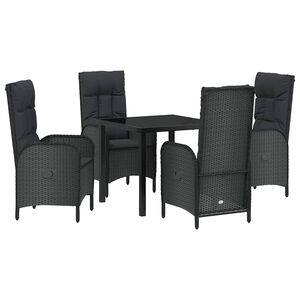 vidaXL Garden Dining Set with Cushion 5 pcs Black Poly Rattan