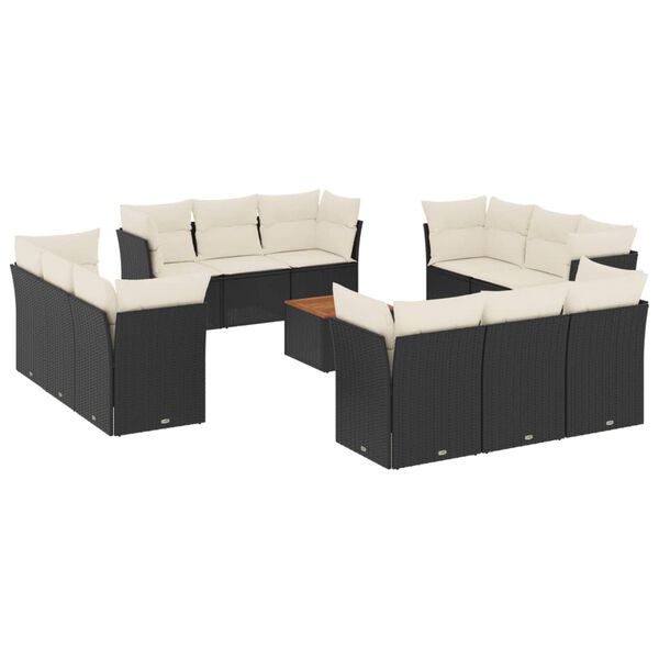 vidaXL 13 Piece Garden Sofa Set with Cushions Black Poly Rattan
