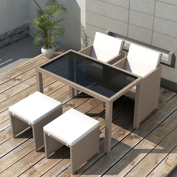 vidaXL 5 Piece Outdoor Dining Set with Cushions Poly Rattan Beige