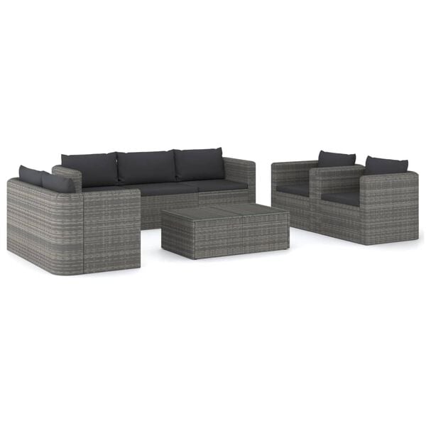 vidaXL 8 Piece Garden Lounge Set with Cushions Poly Rattan Grey