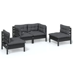 vidaXL 4 Piece Garden Lounge Set with Cushions Solid Pinewood