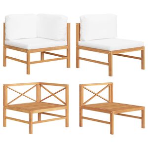 vidaXL 2 Piece Garden Lounge Set with Cream Cushions Teak Wood