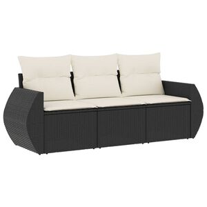 vidaXL 3 Piece Garden Sofa Set with Cushions Black Poly Rattan