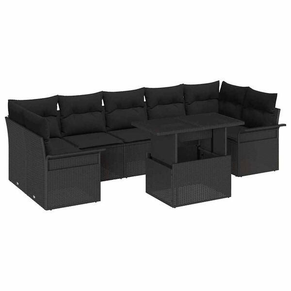 vidaXL Garden Sofa Set with Cushion 8 pcs Black Poly Rattan