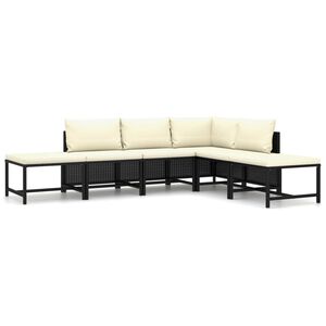 vidaXL 6 Piece Garden Lounge Set with Cushions Poly Rattan Black