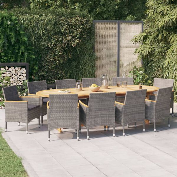 vidaXL 11 Piece Garden Dining Set with Cushions Grey