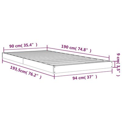 vidaXL Bed Frame Black 90x190 cm Single Solid Wood Pine