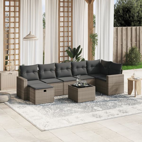 vidaXL 8 Piece Garden Sofa Set with Cushions Grey Poly Rattan