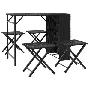 vidaXL 5 Piece Garden Dining Set Foldable Black Poly Rattan
