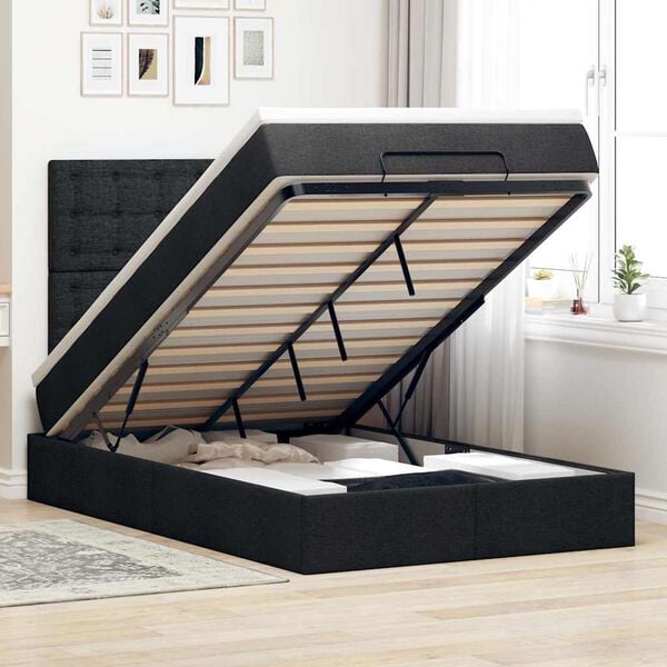 vidaXL Ottoman Bed with Mattress Black King Single Fabric