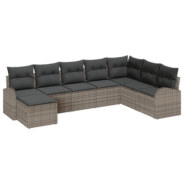 vidaXL Sofa Set with Cushion with Storage 8 pcs Grey Poly Rattan