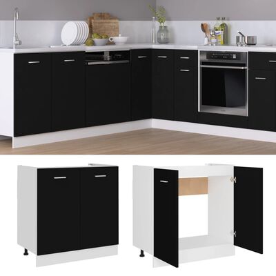 vidaXL Sink Bottom Cabinet Black 80x46x81.5 cm Engineered Wood