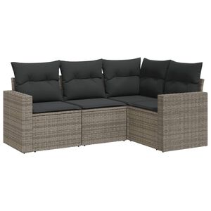 vidaXL 4 Piece Garden Sofa Set with Cushions Grey Poly Rattan