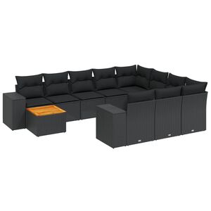 vidaXL 11 Piece Garden Sofa Set with Cushions Black Poly Rattan