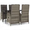 vidaXL 5 Piece Garden Dining Set with Cushions Black and Grey Poly Rattan