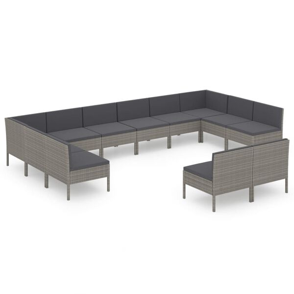 vidaXL 12 Piece Garden Lounge Set with Cushions Poly Rattan Grey