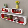 3 White-red MDF Floating Wall Display Shelf Cubes Book/DVD Storage