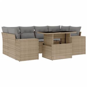 vidaXL 7 Piece Garden Sofa Set with Cushions Beige Poly Rattan