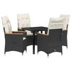 vidaXL Garden Dining Set with Cushion 5 pcs Black Poly Rattan