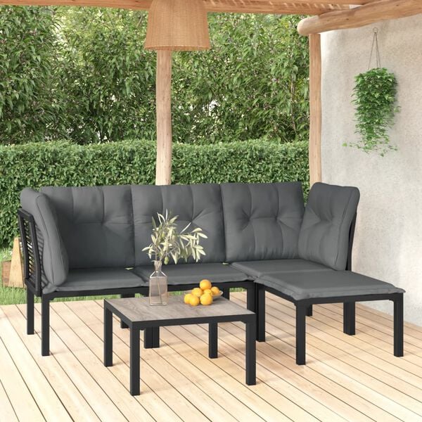 vidaXL 5 Piece Garden Lounge Set Black and Grey Poly Rattan