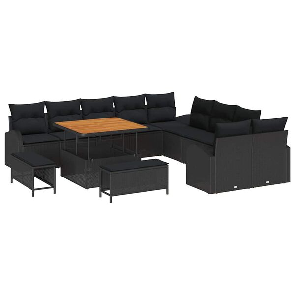 vidaXL Garden Sofa Set with Cushion 13 pcs Black Poly rattan