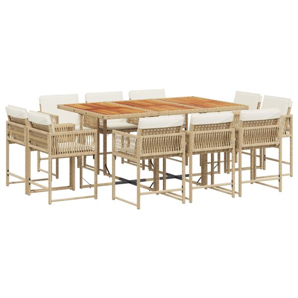 vidaXL 11 Piece Garden Dining Set with Cushions Beige Poly Rattan