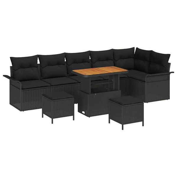 vidaXL Garden Sofa Set with Cushion with Storage 9 pcs Black