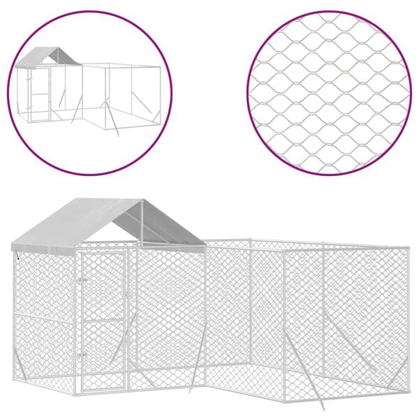 vidaXL Outdoor Dog Kennel with Roof Silver 4x4x2.5 m Galvanised Steel