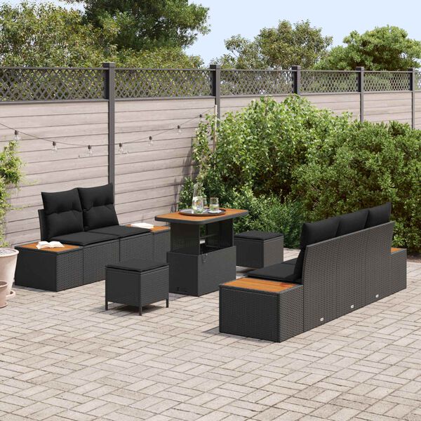 vidaXL Garden Sofa Set 8 pcs Black Poly Rattan and Powder-Coated Steel