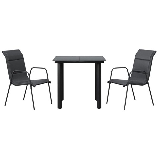 vidaXL 3 Piece Garden Dining Set Black Steel and Textilene