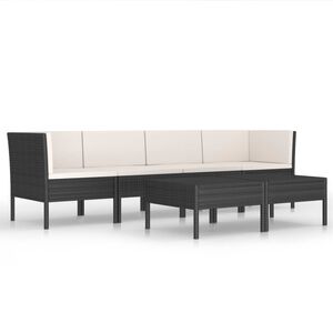 vidaXL 6 Piece Garden Lounge Set with Cushions Poly Rattan Black