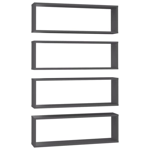 vidaXL Wall Cube Shelf 4 pcs Grey 80x15x26.5 cm Engineered Wood