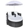 vidaXL Garden Bed with Parasol Black Poly Rattan