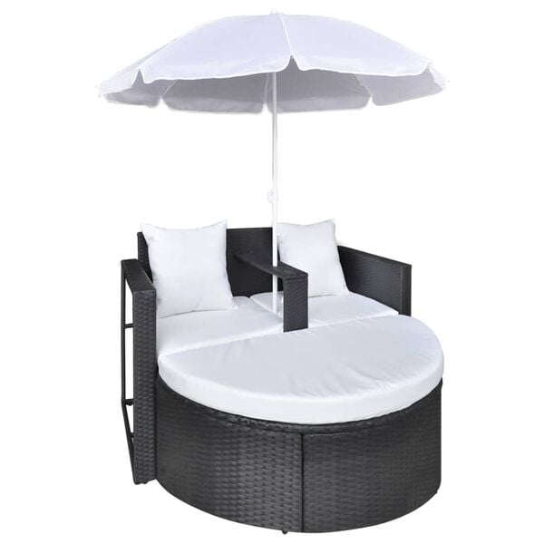 vidaXL Garden Bed with Parasol Black Poly Rattan