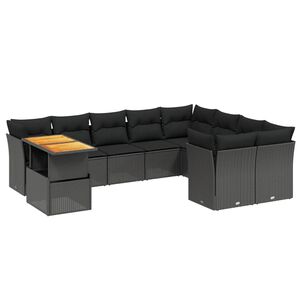 vidaXL 10 Piece Garden Sofa Set with Cushions Black Poly Rattan
