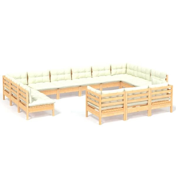 vidaXL 13 Piece Garden Lounge Set with Cream Cushions Pinewood