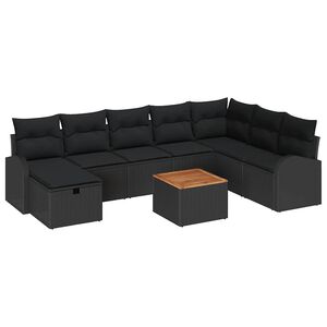 vidaXL Garden Sofa Set with Cushion 9 pcs Black Poly Rattan