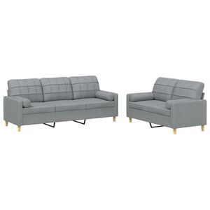vidaXL 2 Piece Sofa Set with Pillows Light Grey Fabric