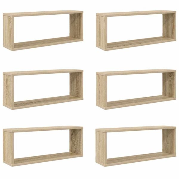 vidaXL Wall Cube Shelf 6 pcs Sonoma Oak 60x15x23 cm Engineered Wood