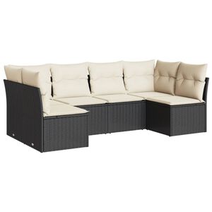 vidaXL 6 Piece Garden Sofa Set with Cushions Black Poly Rattan