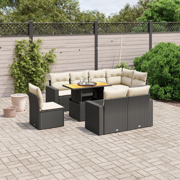 vidaXL 9 Piece Garden Sofa Set with Cushions Black Poly Rattan