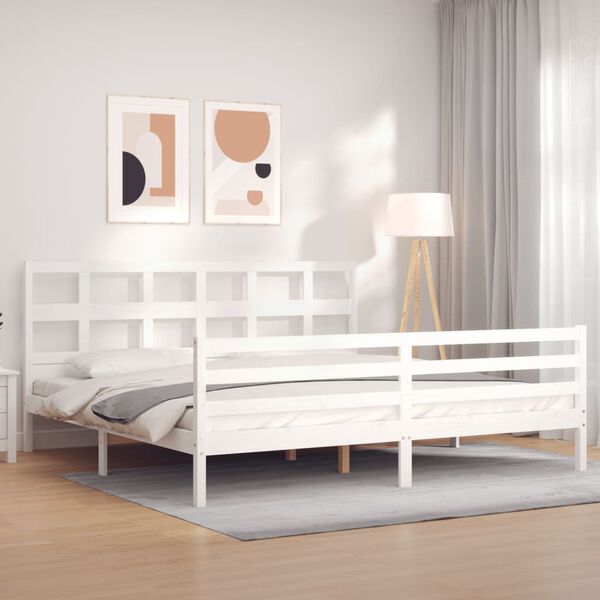 vidaXL Bed Frame without Mattress White Super King Size Solid Wood